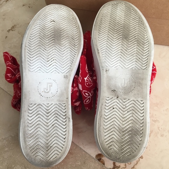 JOSHUA SANDERS Wool Felt Sneakers with large tied bow Size 8 red bandana print - Picture 8 of 8